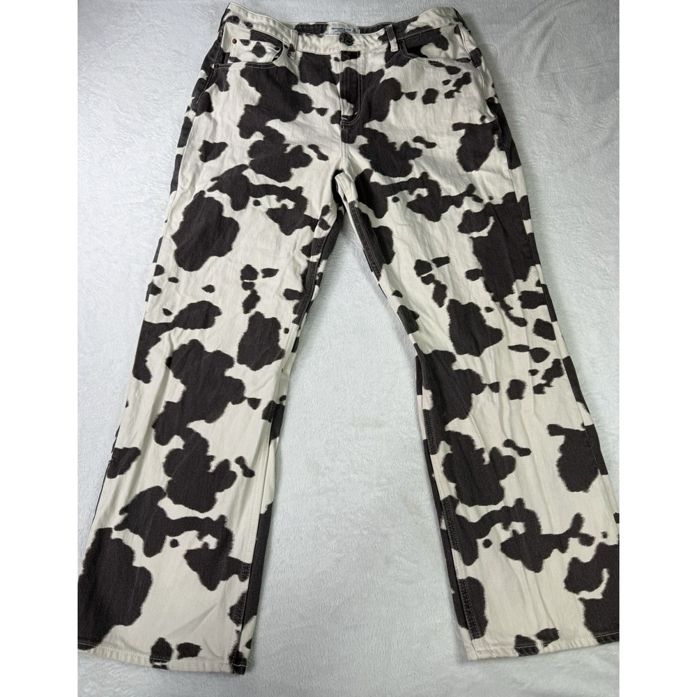 Abercrombie & Fitch Jeans High Rise 90s Womens 33 Wide Leg Relaxed Cow Print